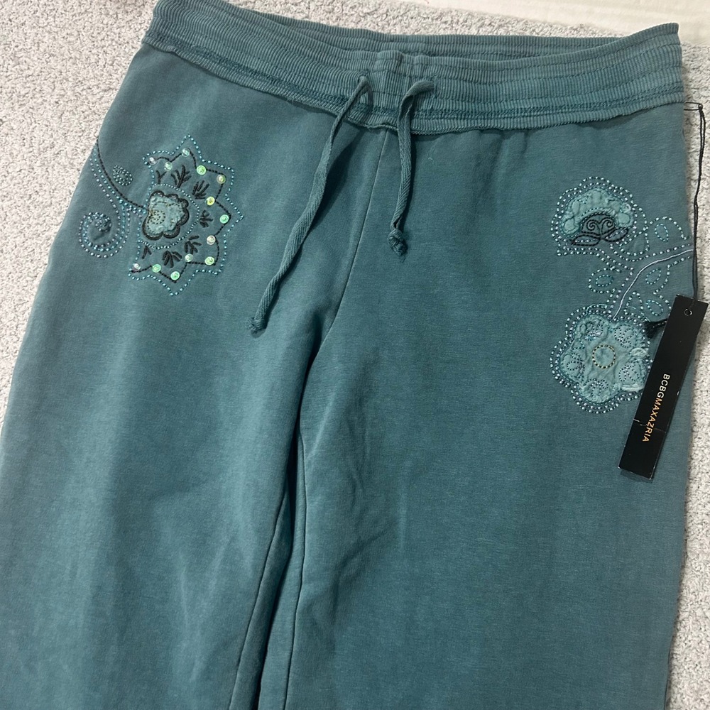 BCBGMaxAzria Teal Green Kids Sweatpants with Embroidered Detail